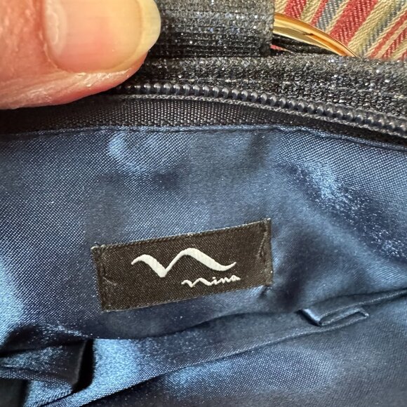 Nina Sandia Blue & Diamond Crystal Embellished Evening Bag w/Silver Rings Handle - Picture 10 of 16